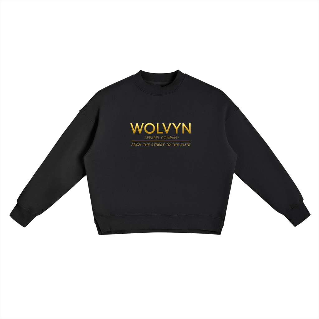 Wolvyn Side-Slit Cotton-Poly fleece crewneck unisex oversized drop-shoulder long sleeve with side slits and cropped length