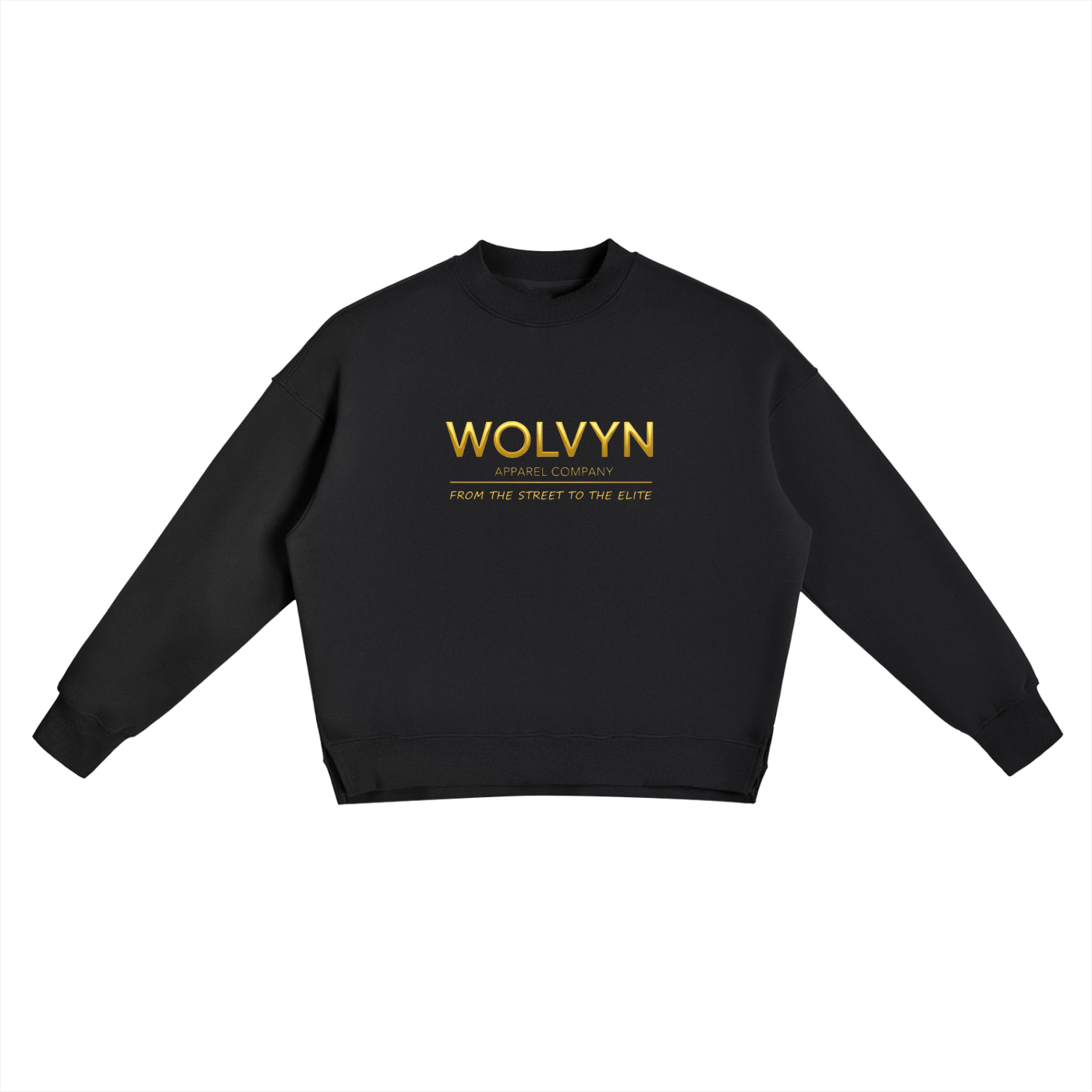 Wolvyn Side-Slit Cotton-Poly fleece crewneck unisex oversized drop-shoulder long sleeve with side slits and cropped length