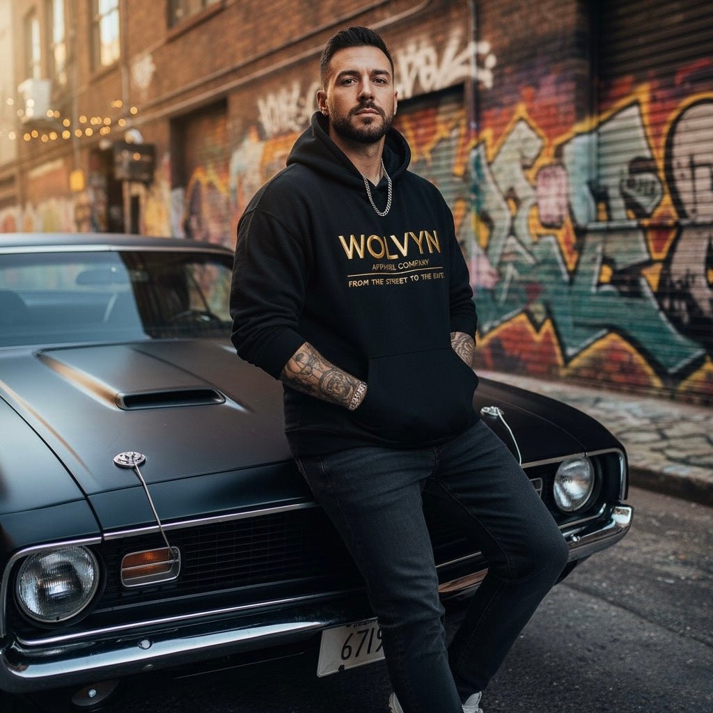 Wolvyn Street to Elite Heavyweight Hoodie unisex 56.44% cotton 43.56% polyester 430 g/m2 hood drop shoulder front pocket print 40x52 cm