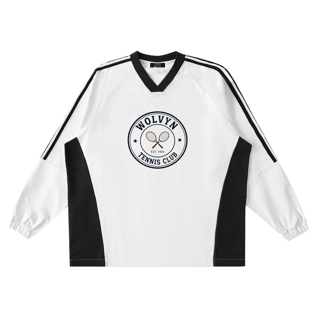 Wolvyn Tennis Club Color - Block V - Neck Long - Sleeve T-Shirt - Wolvyn Apparel