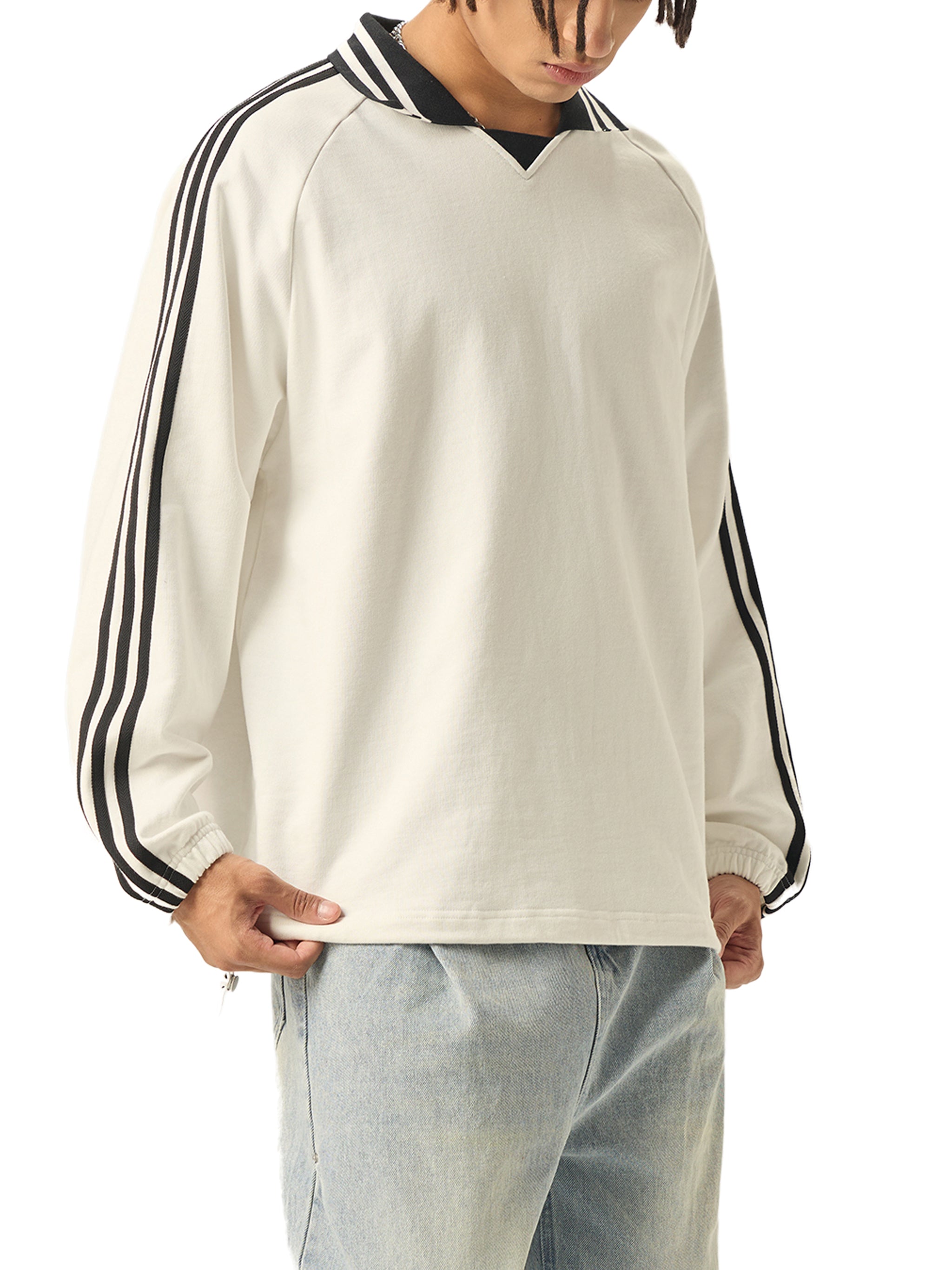 Wolvyn Tennis Club Contrast Striped Lapel Collar Sweatshirt - Wolvyn Apparel