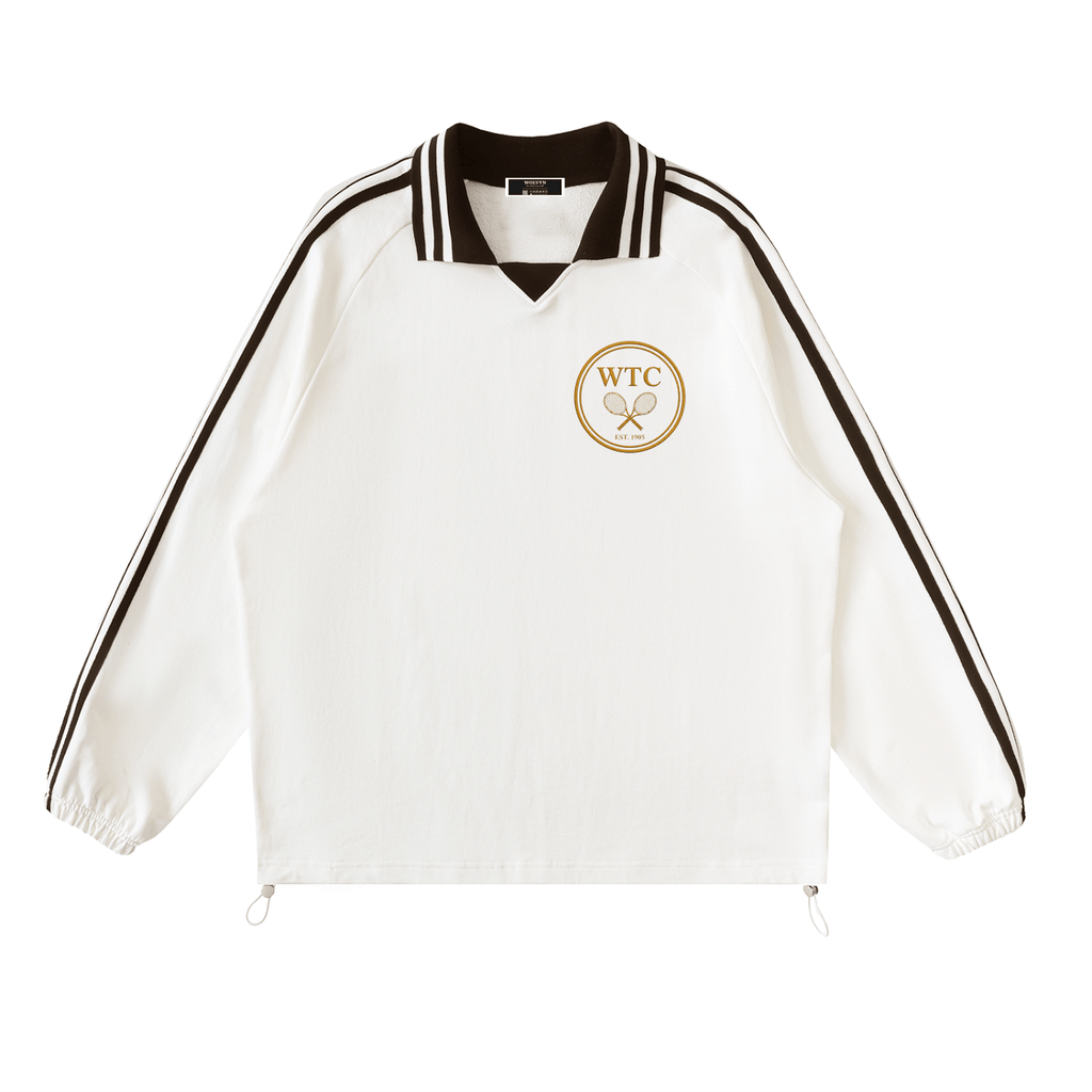 Wolvyn Tennis Club Contrast Striped Lapel Collar Sweatshirt - Wolvyn Apparel