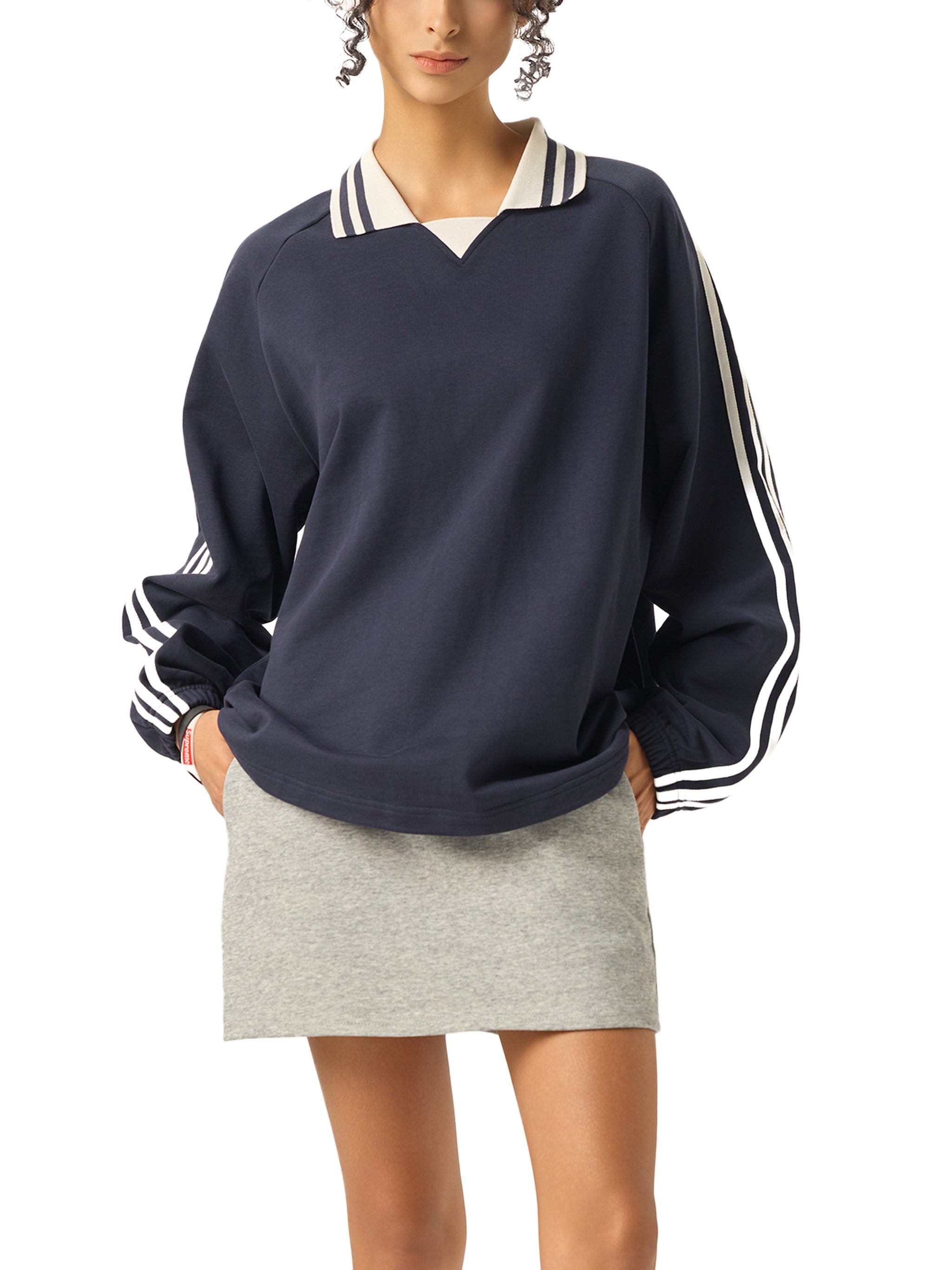 Wolvyn Tennis Club Contrast Striped Lapel Collar Sweatshirt - Wolvyn Apparel