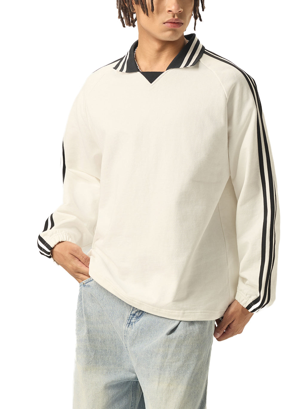 Wolvyn Tennis Club Contrast Striped Lapel Collar Sweatshirt - Wolvyn Apparel