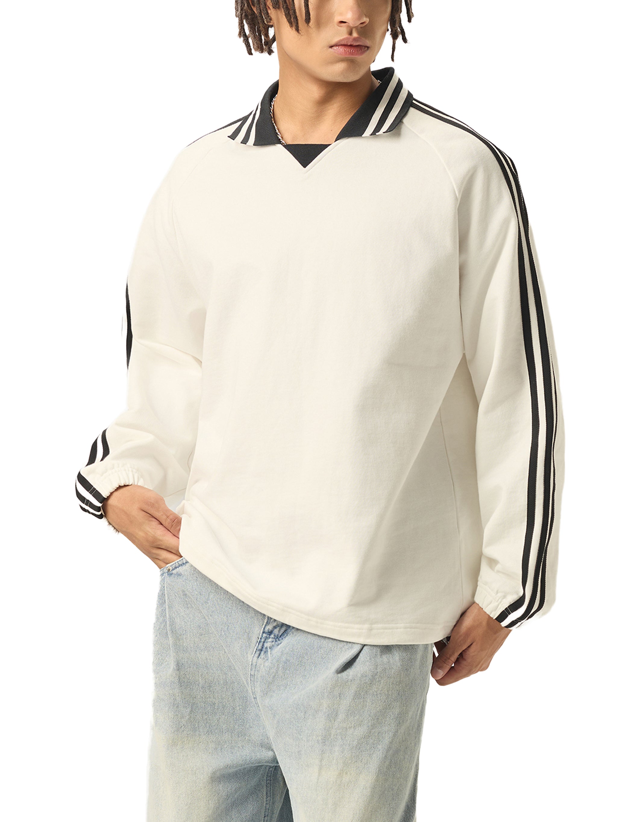 Wolvyn Tennis Club Contrast Striped Lapel Collar Sweatshirt - Wolvyn Apparel
