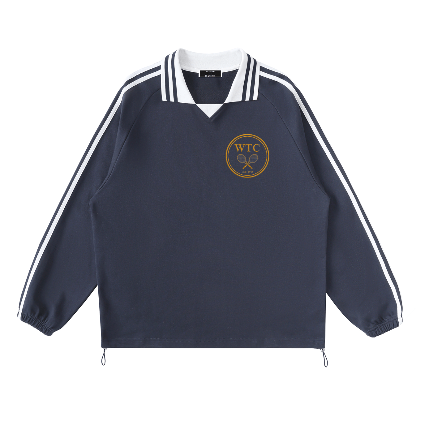 Wolvyn Tennis Club Contrast Striped Lapel Collar Sweatshirt - Wolvyn Apparel