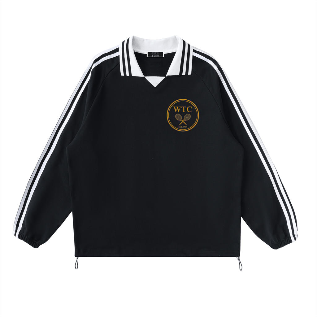 Wolvyn Tennis Club Contrast Striped Lapel Collar Sweatshirt - Wolvyn Apparel
