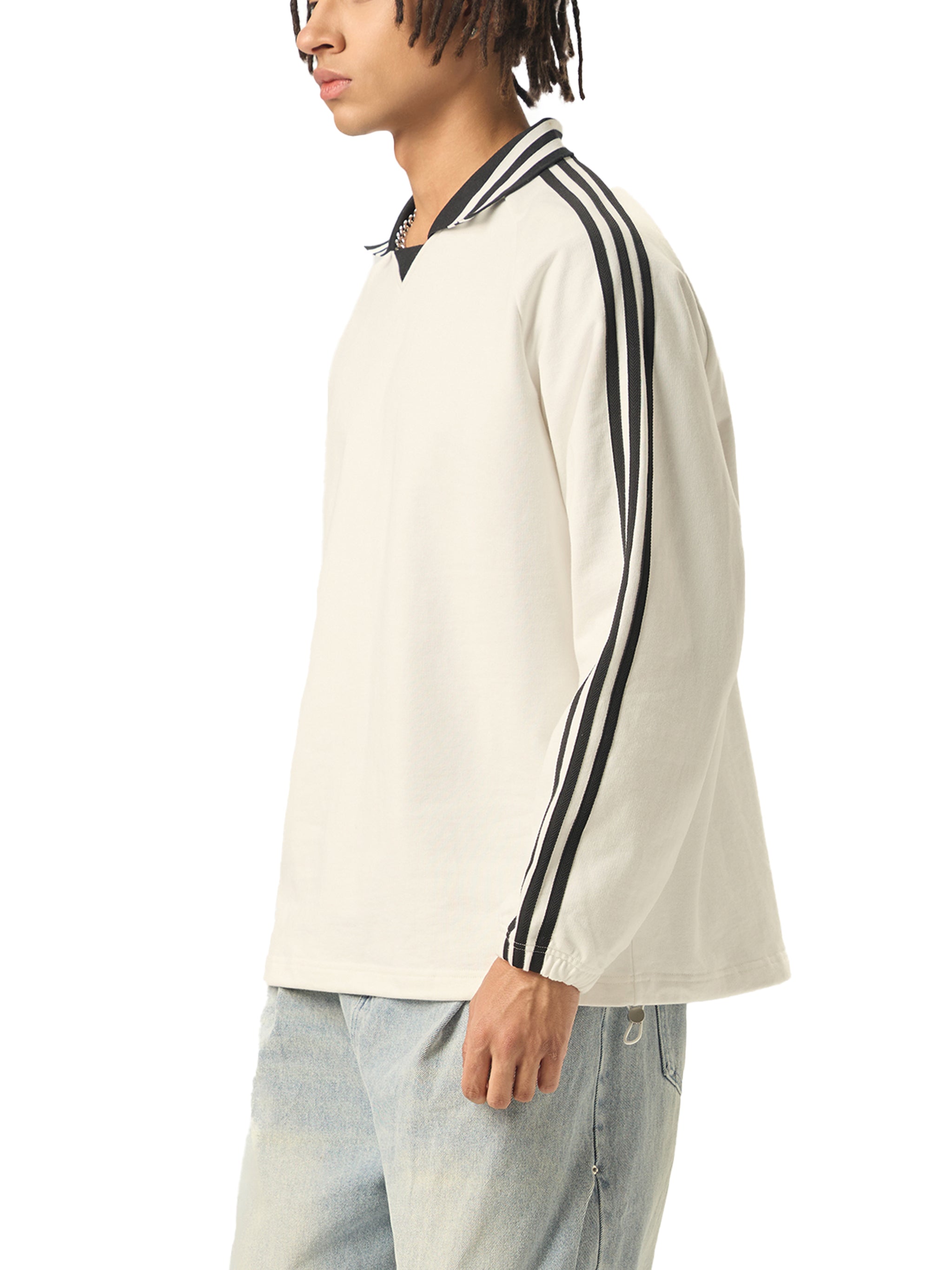 Wolvyn Tennis Club Contrast Striped Lapel Collar Sweatshirt - Wolvyn Apparel