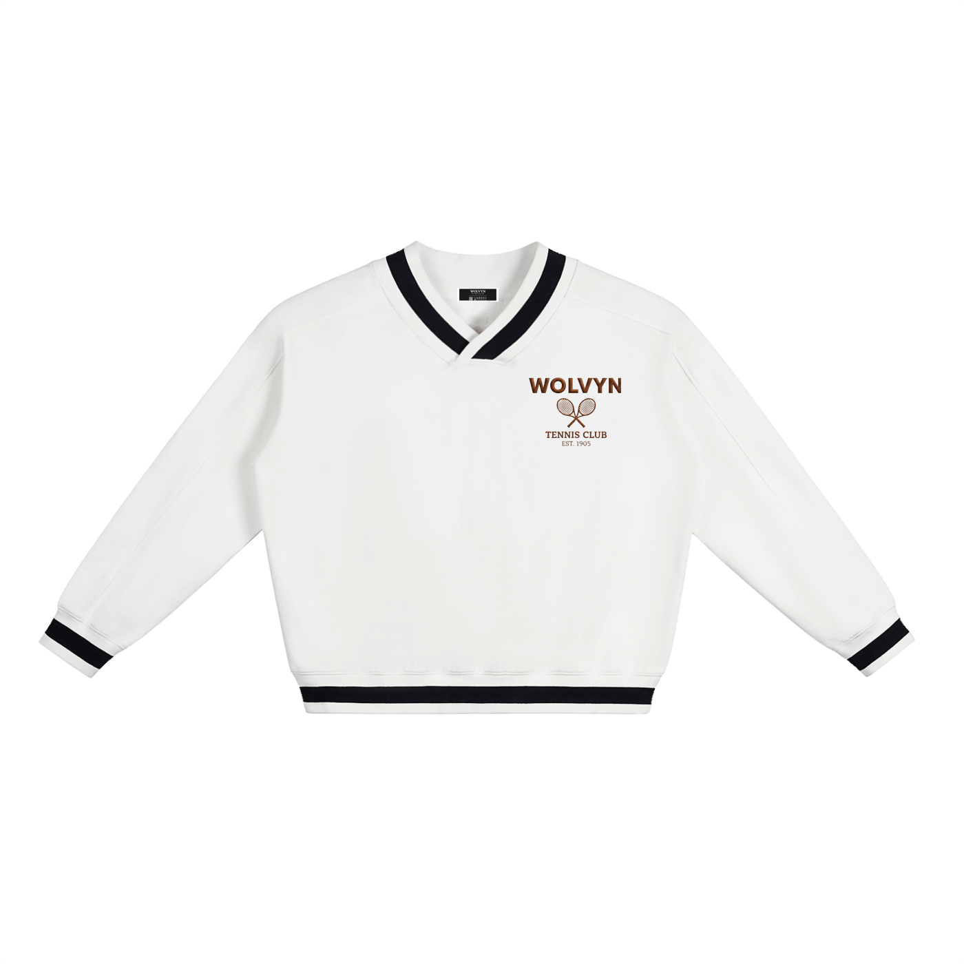 Wolvyn Tennis Club V - Neck Contrast Collar Boxy Sweatshirt - Wolvyn Apparel
