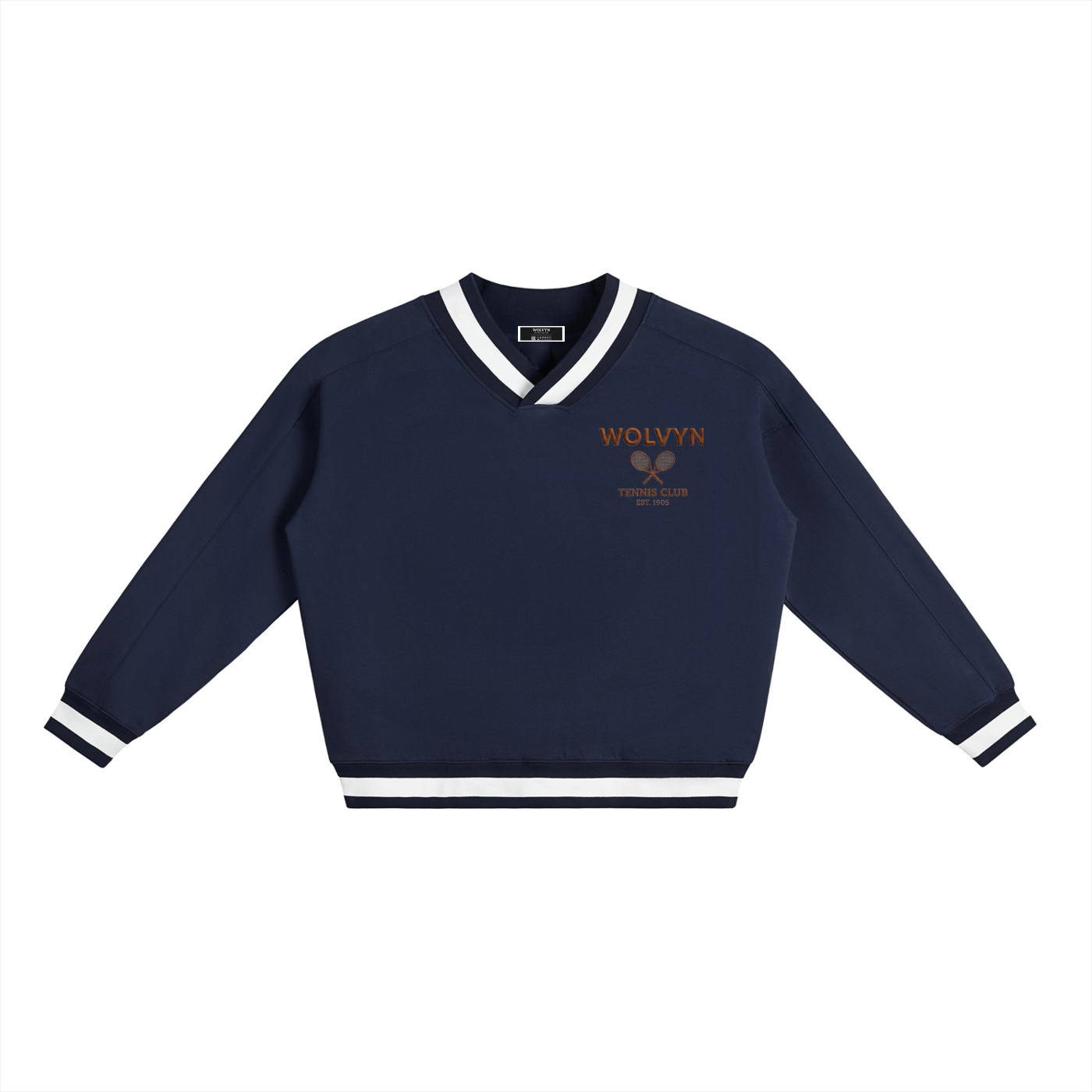 Wolvyn Tennis Club V - Neck Contrast Collar Boxy Sweatshirt - Wolvyn Apparel