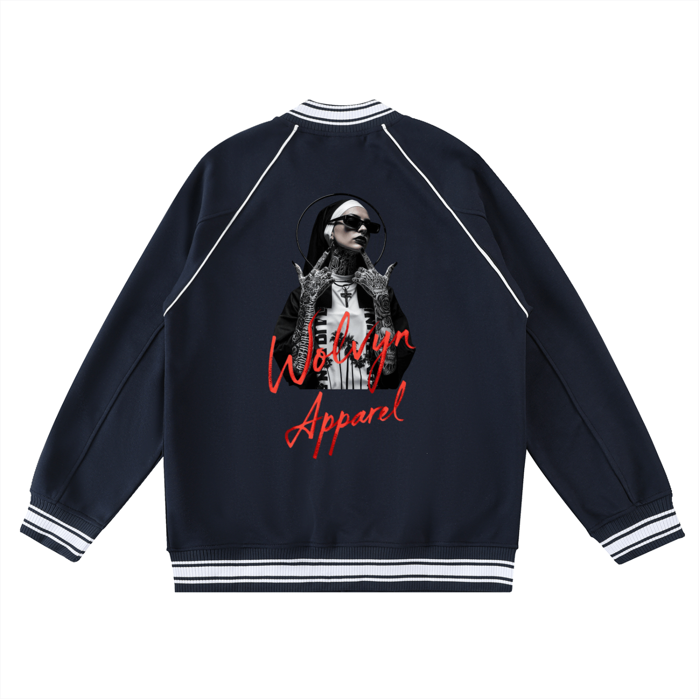 Wolvyn The Nun Contrast Trim Raglan Varsity Jacket - Wolvyn Apparel