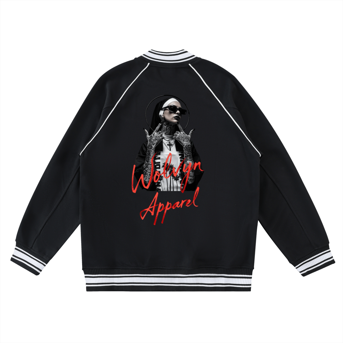 Wolvyn The Nun Contrast Trim Raglan Varsity Jacket - Wolvyn Apparel