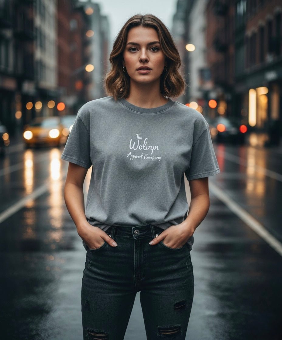 Wolvyn Vintage Wash Drop Shoulder T-shirt women's cropped bodycon short sleeve washed 100% cotton 275 g/m² size S shown