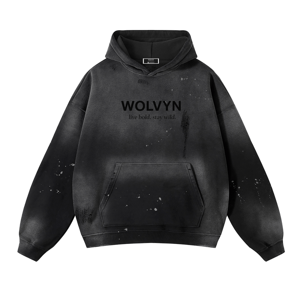 Wolvyn Vintage Washed Frayed Fleece Hoodie - Wolvyn Apparel